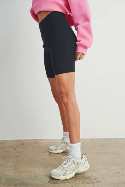 Ribbed Knit Elastic Waistband Biker Shorts — High-Quality Comfortable Everyday Athleisure Style - Shorts