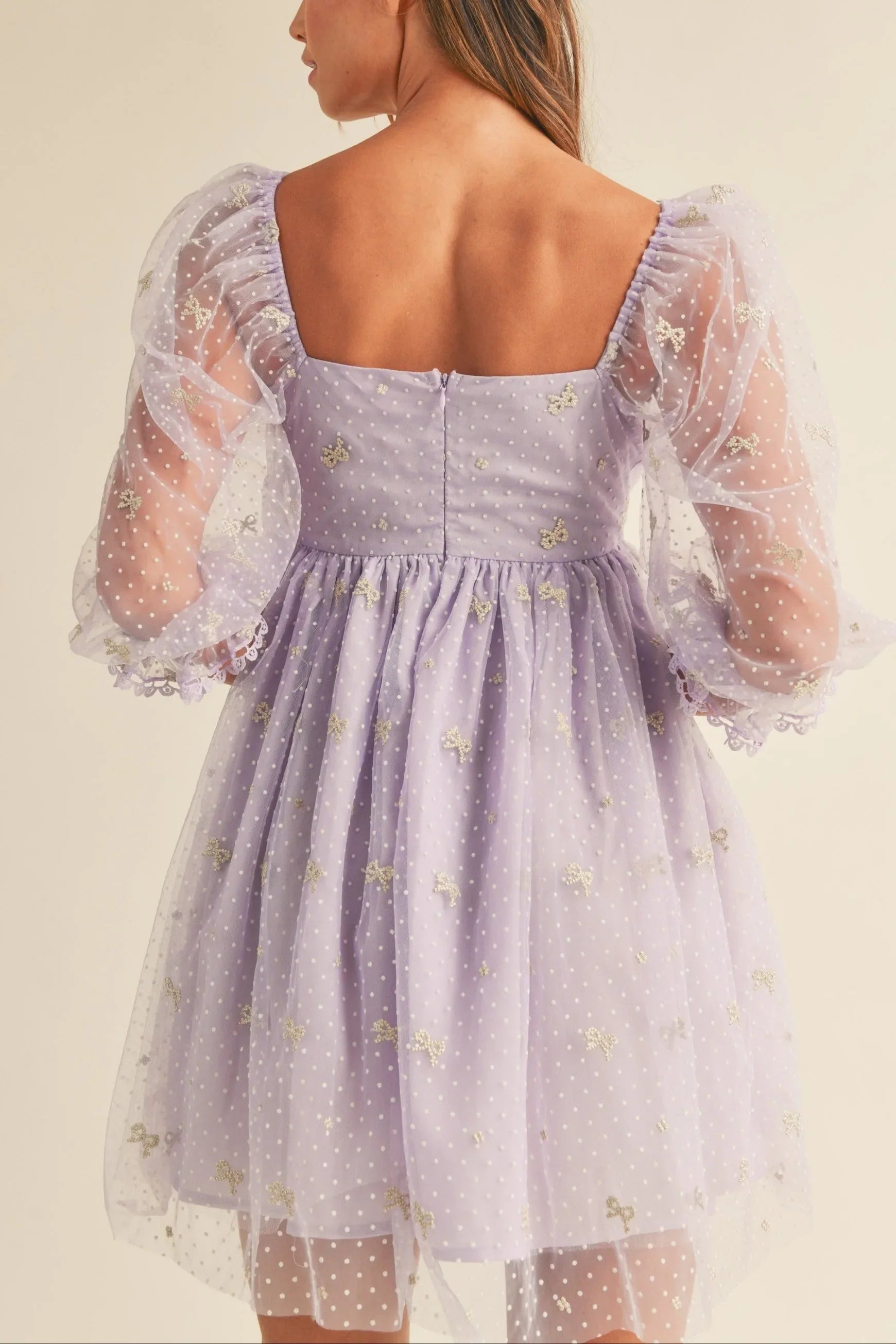 Swiss Dot Mesh Sleeve Dress - Dresses