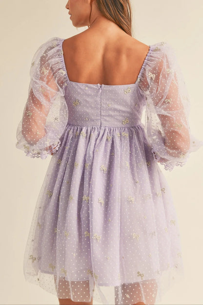 Swiss Dot Mesh Sleeve Dress - Dresses