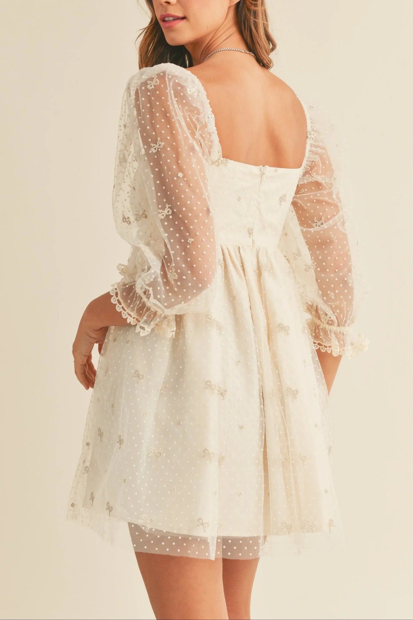 Swiss Dot Mesh Sleeve Dress - Dresses