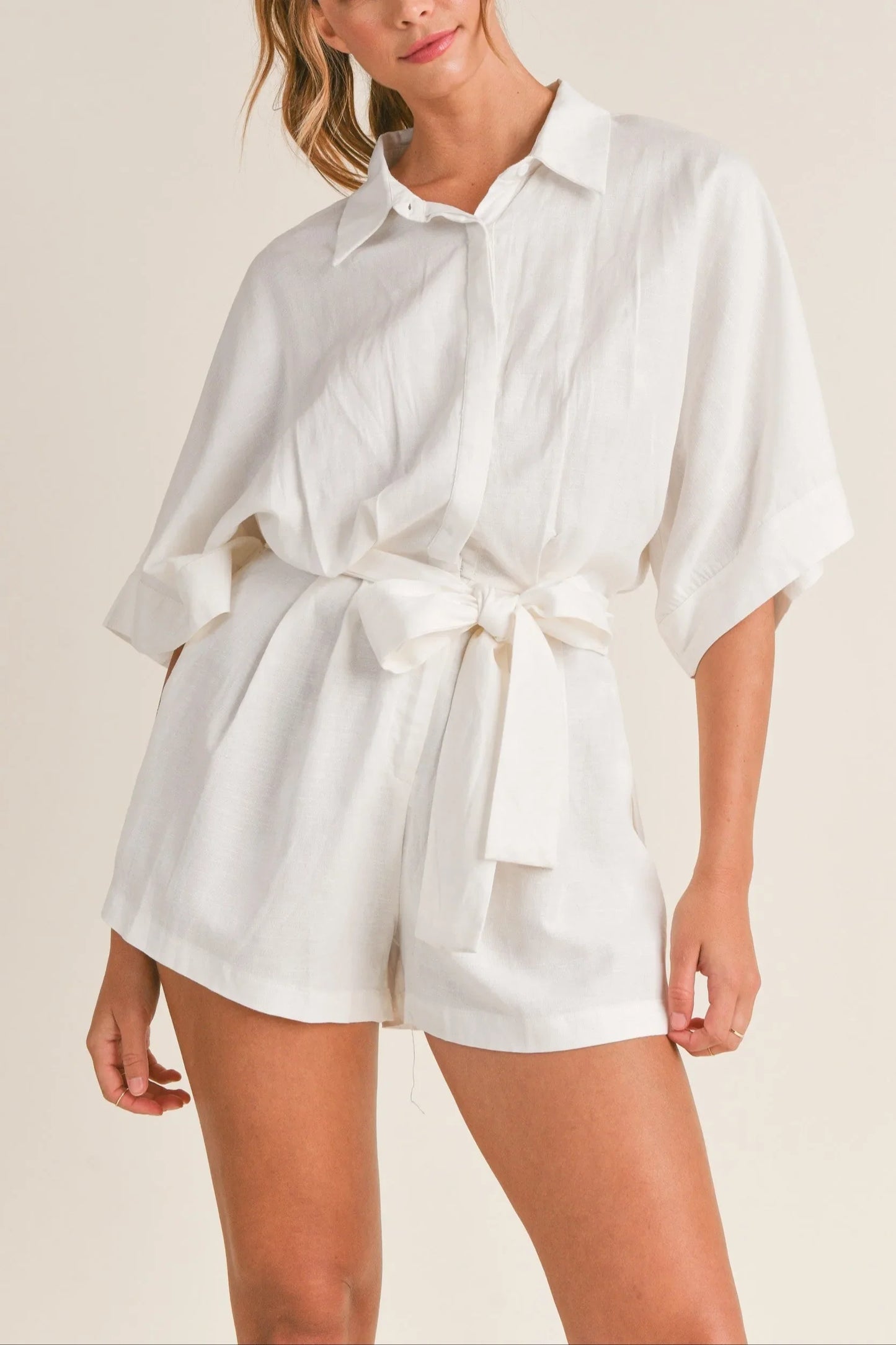 Shirts Button Down Romper - Off White Rompers