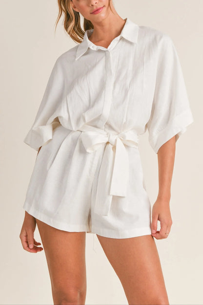 Shirts Button Down Romper - Off White Rompers