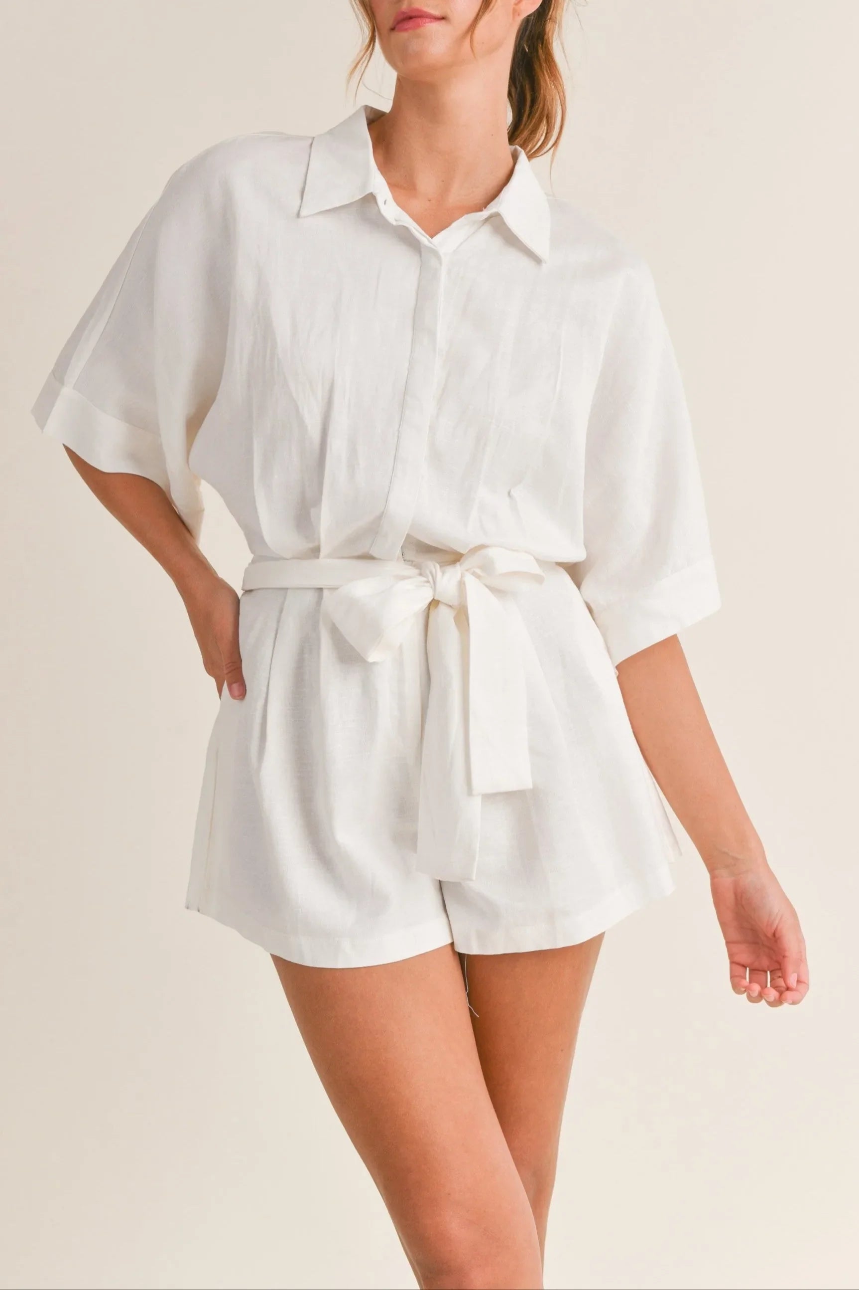 Shirts Button Down Romper - Rompers