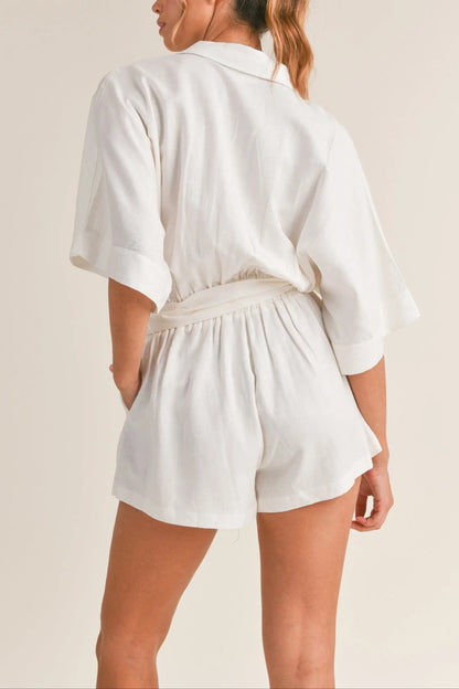 Shirts Button Down Romper - Rompers