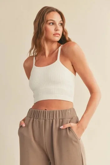 Ribbed Seamless Compressive Tank Top — Flattering Supportive Functional Everyday Athleisure Style - White Tank Tops