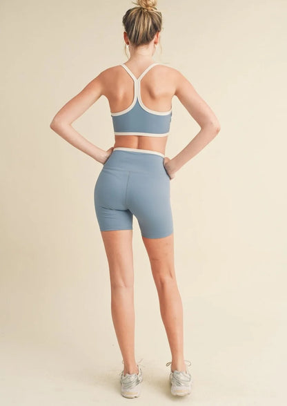 Color Contrast Scoop Neck Tank & High-Rise Shorts Activewear Set — Breathable Lightweight Athletic Style - Activewear Sets