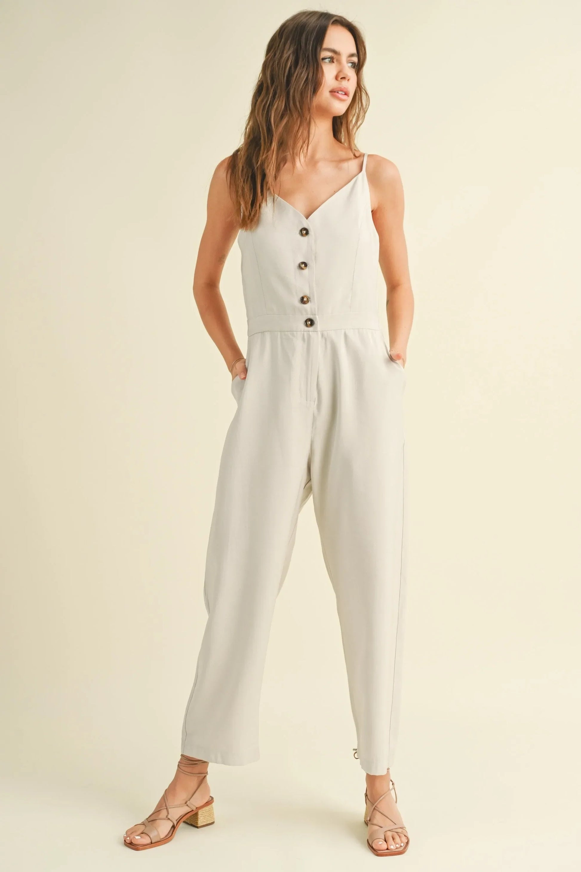 Sleeveless Formal Jumpsuit - Ecru Jumpsuits & Rompers