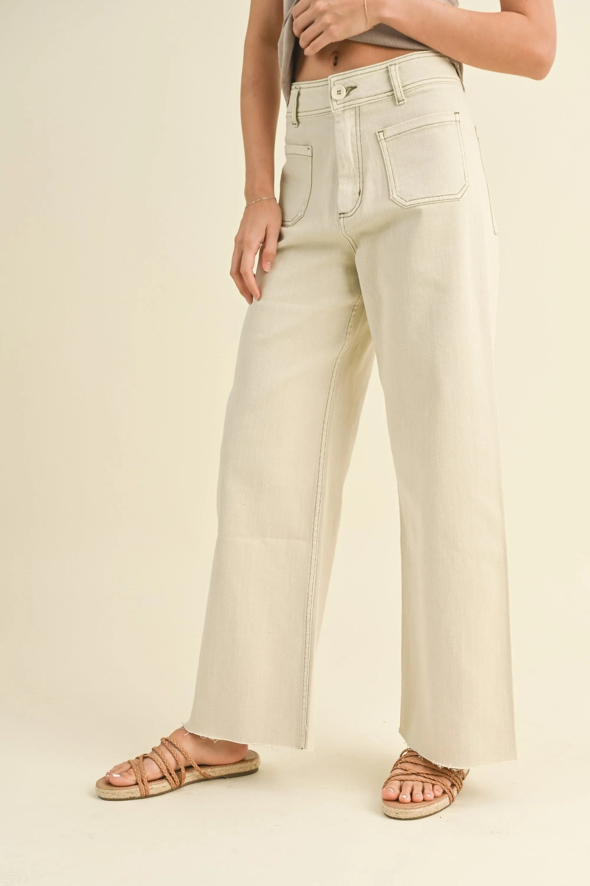 Front Pocket Wide Leg Pants — Stylish Functional Washed Denim Flattering Everyday Style - Pants
