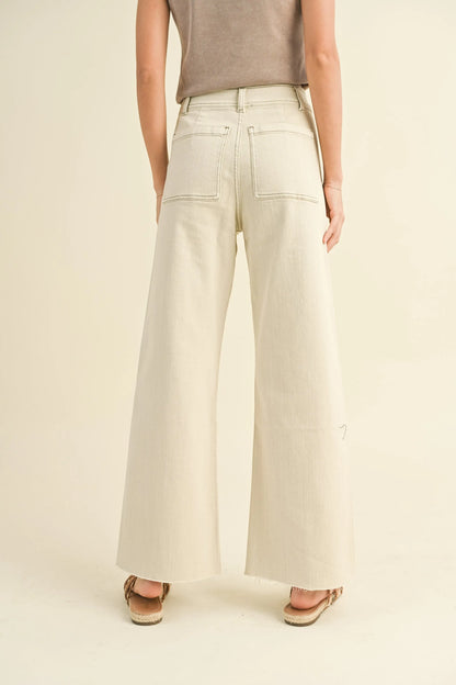 Front Pocket Wide Leg Pants — Stylish Functional Washed Denim Flattering Everyday Style - Pants
