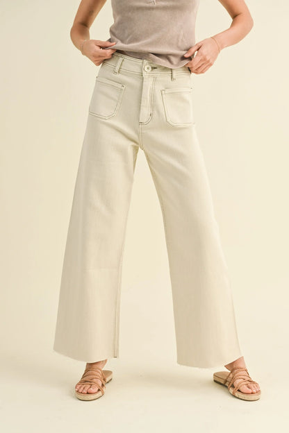 Front Pocket Wide Leg Pants — Stylish Functional Washed Denim Flattering Everyday Style - Pants