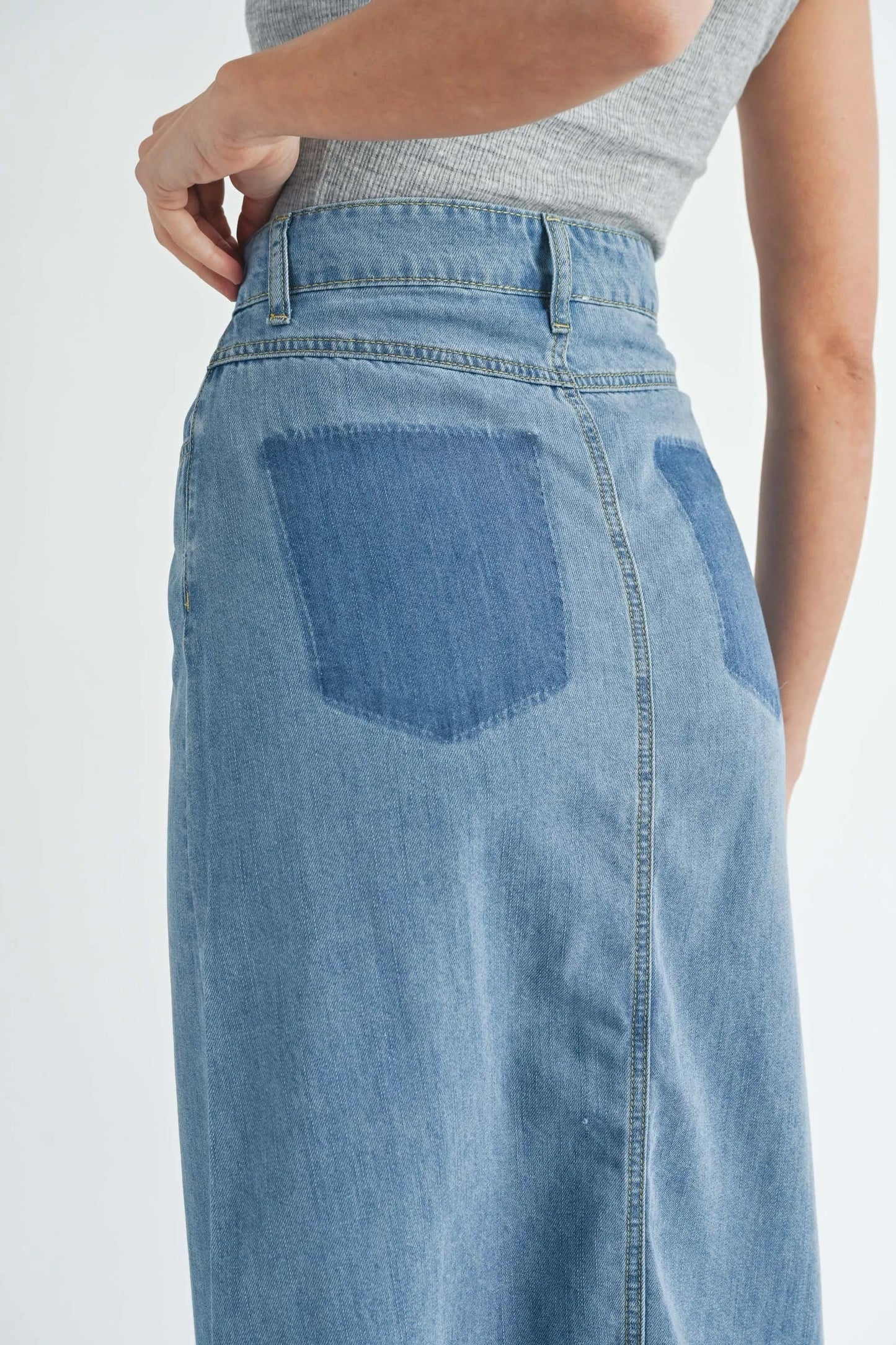 Front Slit Midi Denim Skirt