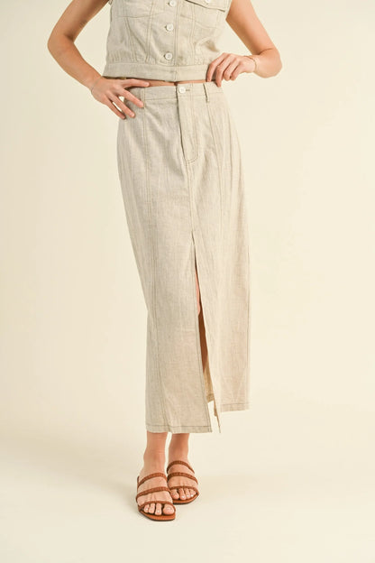 Premium Linen Front Slit Maxi Skirt — Comfort Style Sophisticated Everyday Wardrobe Essential - Oatmeal Skirts