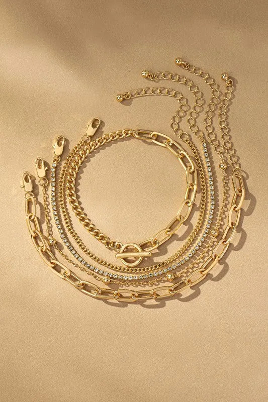 Five Mixed Bracelets Stackable Set — Gold Versatile Outfit Complement Everyday Jewelry - Bracelets