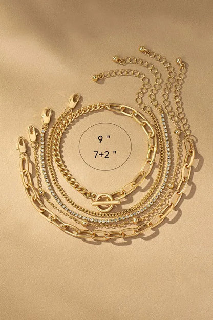 Five Mixed Bracelets Stackable Set — Gold Versatile Outfit Complement Everyday Jewelry - Bracelets