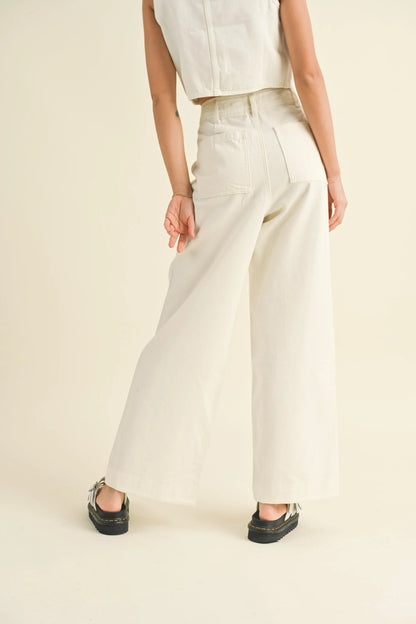 Washed Denim Wide Fit High-Rise Pants — Cotton Polyester Sleek Seasonal Everyday Style - Jeans