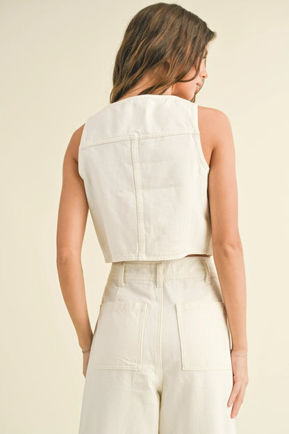 Washed Denim Cropped Vest — Trendy Edgy Lightweight Layering Casual Style - Knit Vests