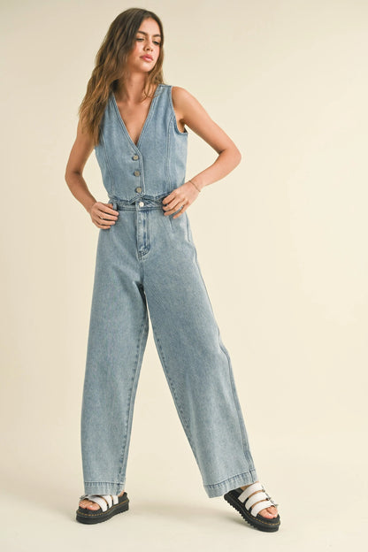 Washed Denim Cropped Vest — Trendy Edgy Lightweight Layering Casual Style - Knit Vests