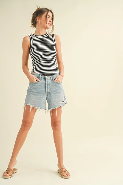 Stripe High-Quality Ribbed Knit Long Sleeve Top — Versatile Premium Everyday Style - Shirts & Tops