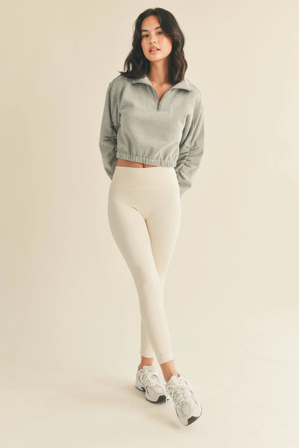 Performance High-Rise Four-Way Stretch Active Leggings — Quick-Dry Weightless Flexible Athletic Style - Cream Active Leggings