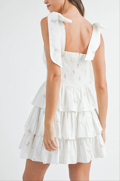 Bow Embroidery Poplin Corset Mini Dress — Solid Summer Statement Feminine Style - Mini Dresses