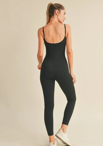 Sleeveless Body-Hugging Athletic Knit Basic Jumpsuit — Playful Supportive Active Everyday Style - Jumpsuits