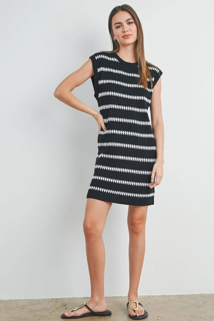 Stripe Ribbed Knit Sweater Vest Mini Dress — Cozy Stylish High-Quality Comfortable Style - Mini Dresses