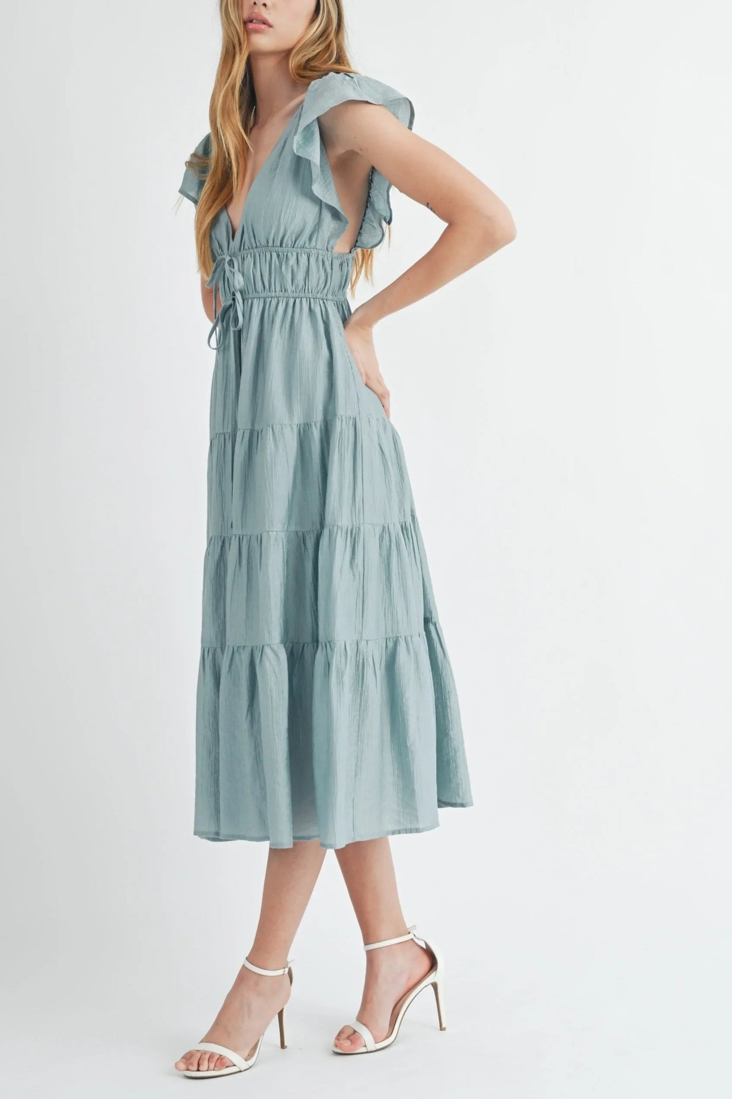 Ruffle Flutter Sleeve Tiered Maxi Midi Dress — Playful Charming Summer Occasion Style - Midi Dresses