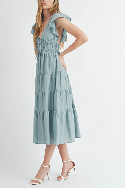 Ruffle Flutter Sleeve Tiered Maxi Midi Dress — Playful Charming Summer Occasion Style - Midi Dresses