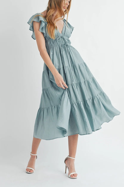 Ruffle Flutter Sleeve Tiered Maxi Midi Dress — Playful Charming Summer Occasion Style - Midi Dresses