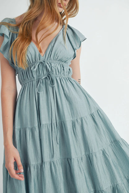 Ruffle Flutter Sleeve Tiered Maxi Midi Dress — Playful Charming Summer Occasion Style - Midi Dresses