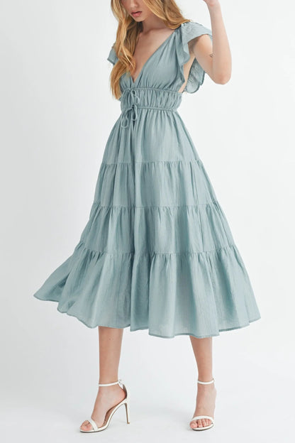 Ruffle Flutter Sleeve Tiered Maxi Midi Dress — Playful Charming Summer Occasion Style - Midi Dresses