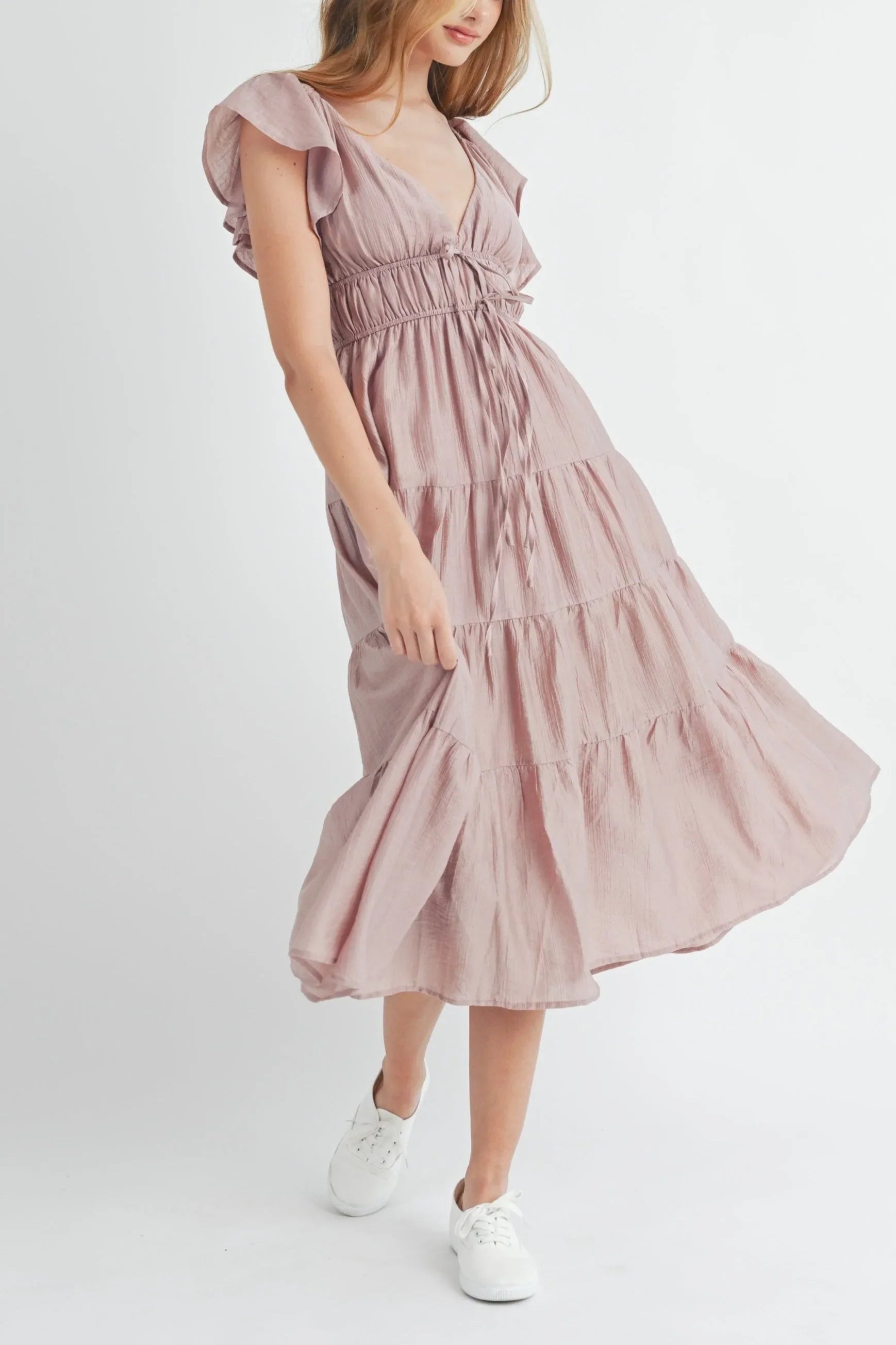 Ruffle Flutter Sleeve Tiered Maxi Midi Dress — Playful Charming Summer Occasion Style - Midi Dresses