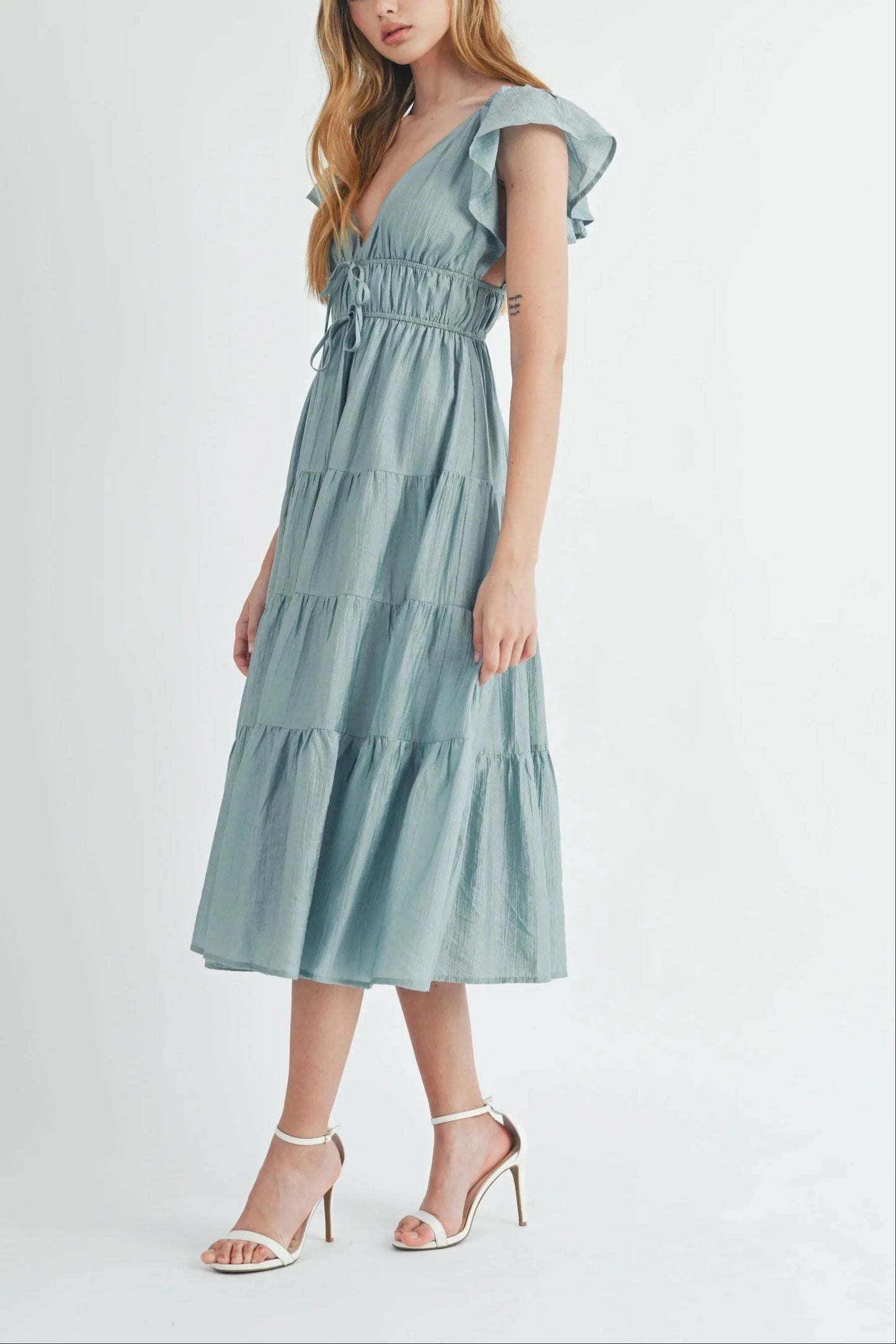 Ruffle Flutter Sleeve Tiered Maxi Midi Dress — Playful Charming Summer Occasion Style - Midi Dresses