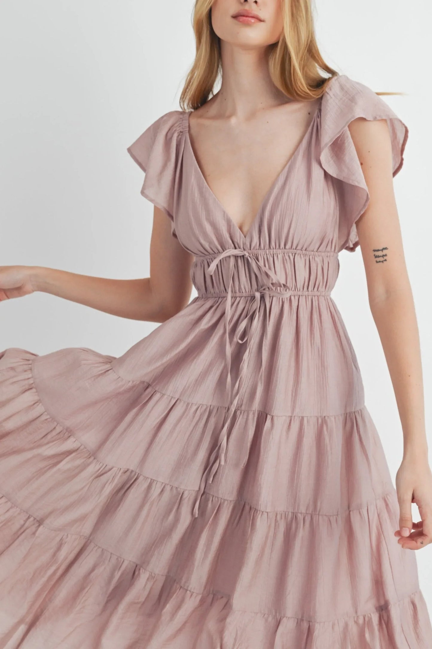 Ruffle Flutter Sleeve Tiered Maxi Midi Dress — Playful Charming Summer Occasion Style - Midi Dresses