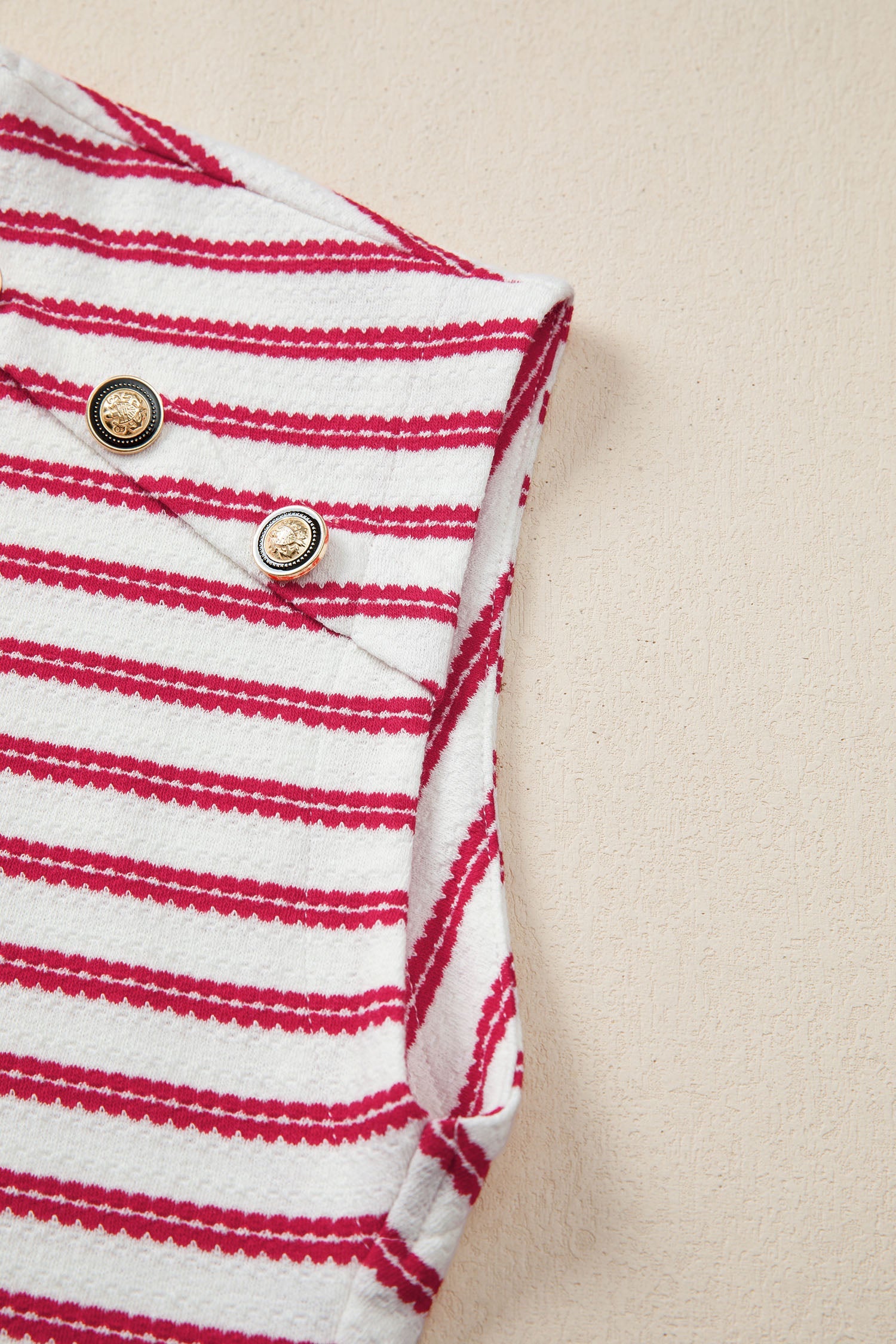 Striped Textured Knit Buttoned Shoulder Short Sleeve Tee — Unique Casual Everyday Style - Tops/Tops & Tees