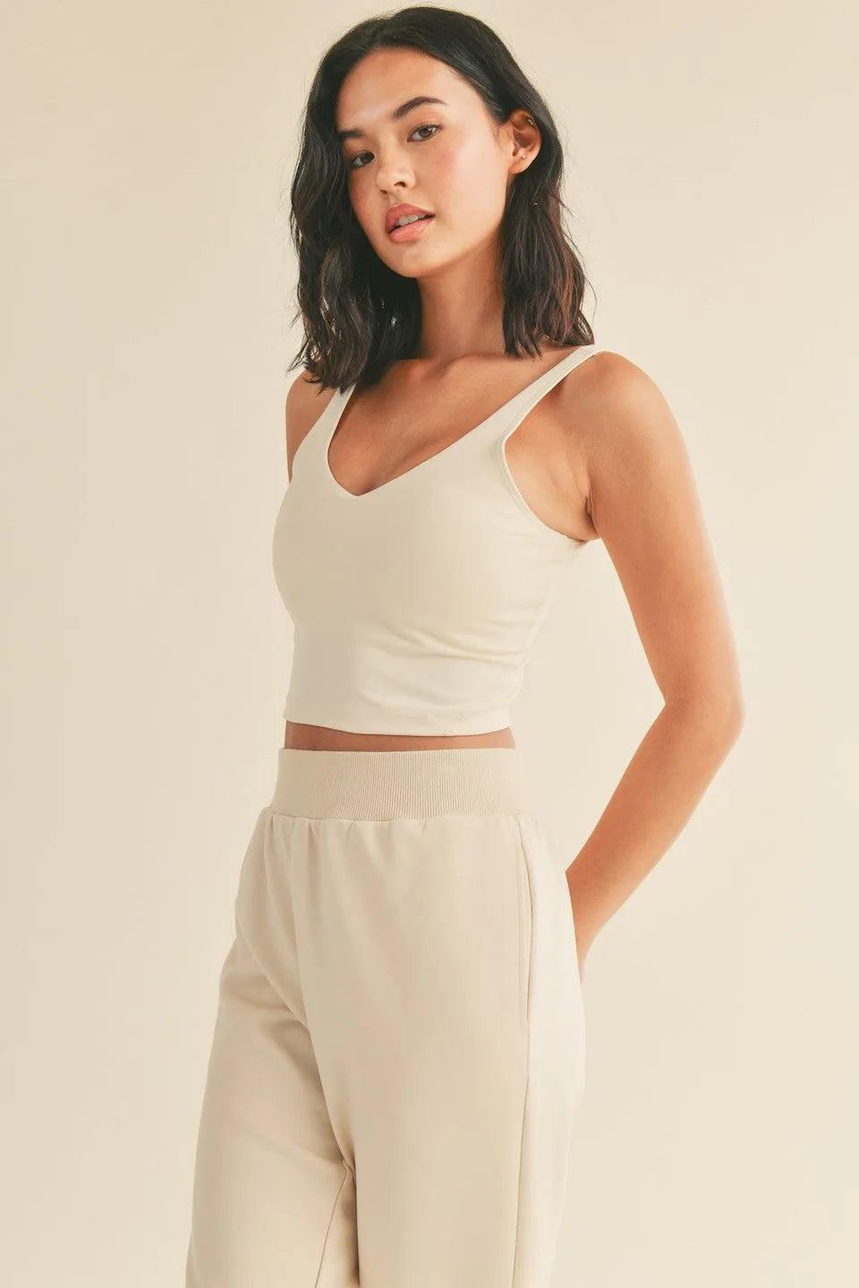 Aligned Performance Cropped Tank Top - Cream Crop Tops