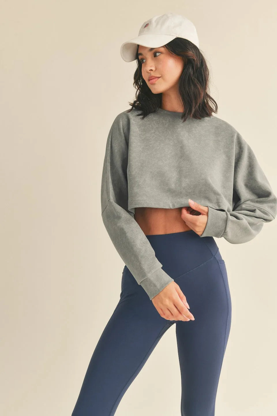 Mineral Wash Cotton French Terry Cropped Sweatshirt — Laid-Back Trendy Soft Casual Style - Sweatshirts