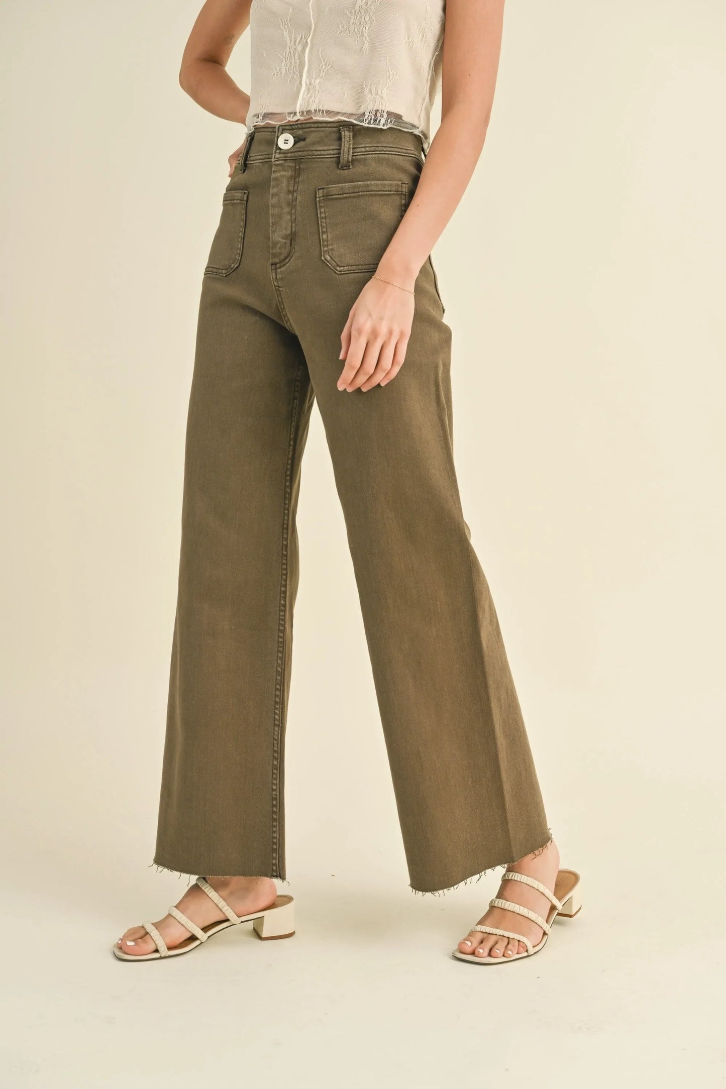 Front Pocket Wide Leg Pants — Stylish Functional Washed Denim Flattering Everyday Style - Pants