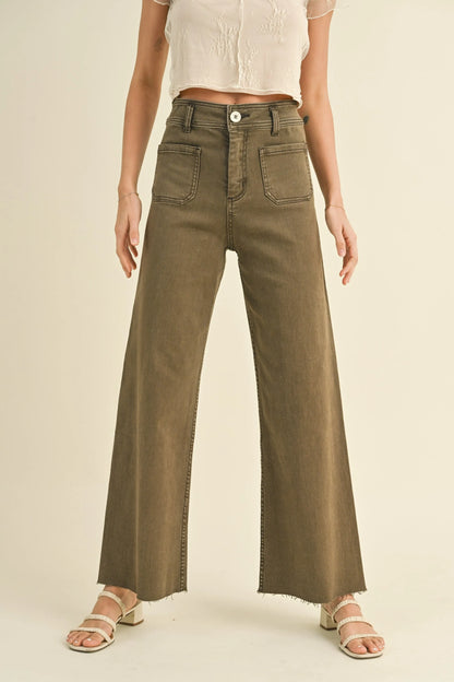 Front Pocket Wide Leg Pants — Stylish Functional Washed Denim Flattering Everyday Style - Pants