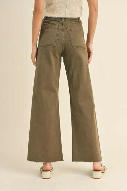 Front Pocket Wide Leg Pants — Stylish Functional Washed Denim Flattering Everyday Style - Pants