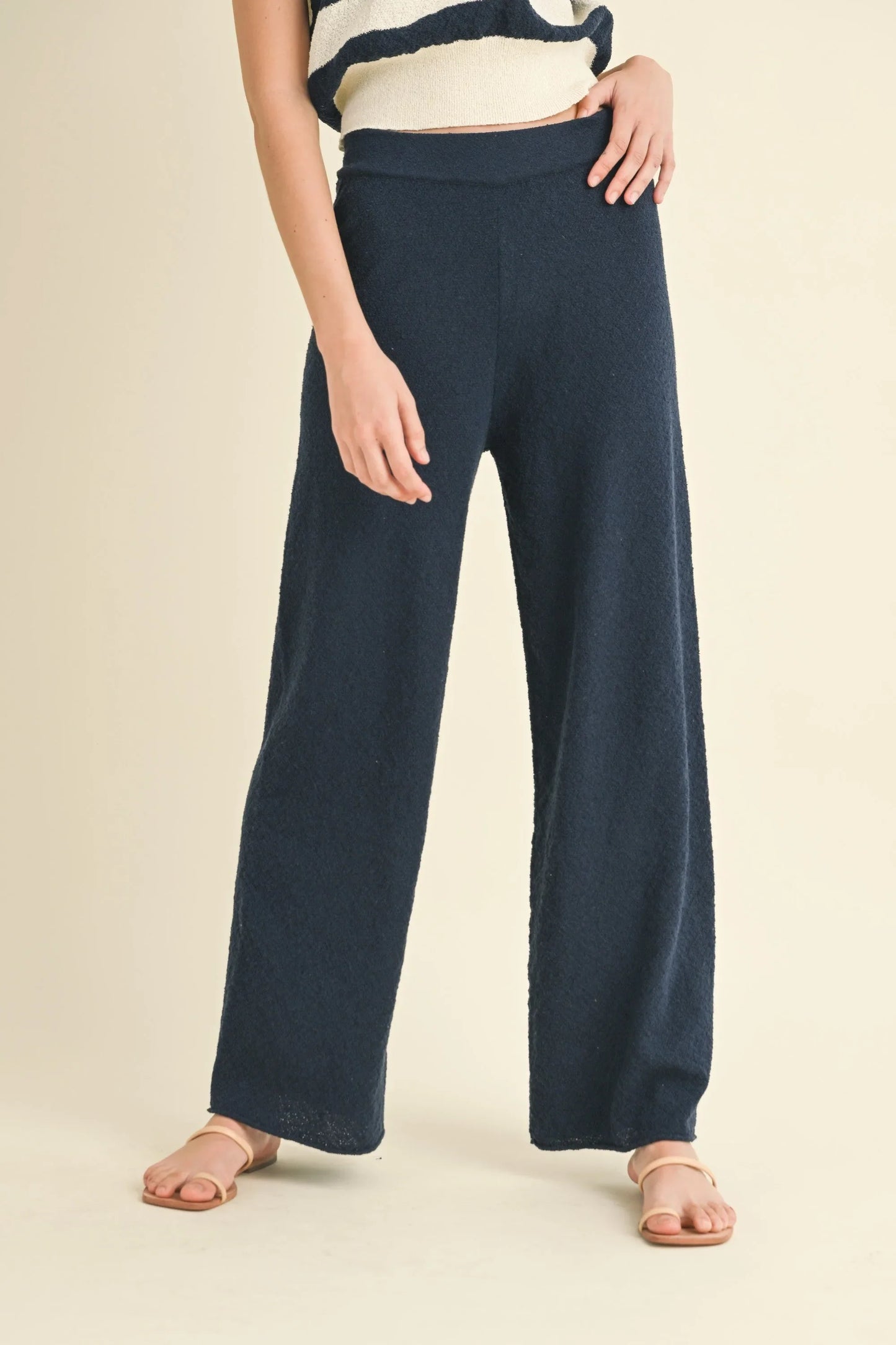 Comfy Soft Knit Straight Leg Loungewear Pants — Flattering Relaxed Everyday Lounge Style - Navy Loungewear Pants