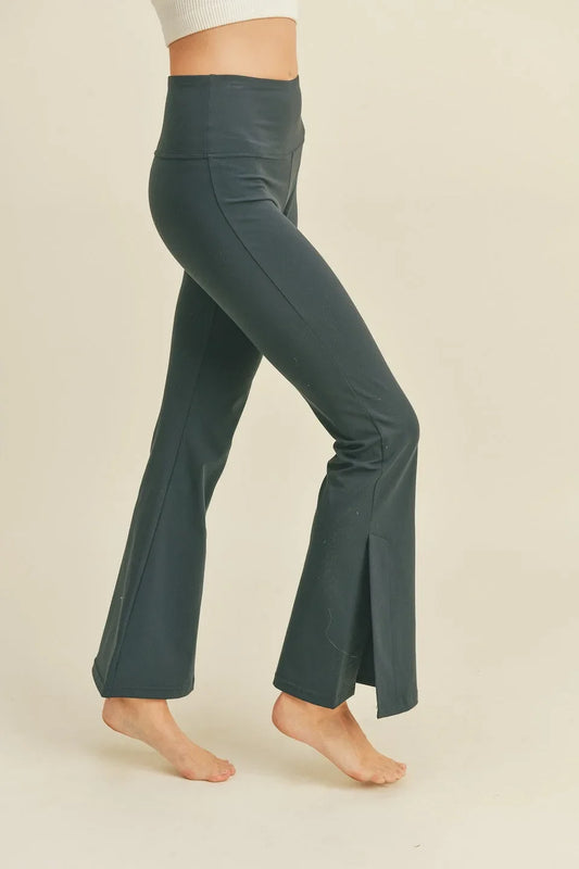 High Rise Side Slit Flare Leggings Navy