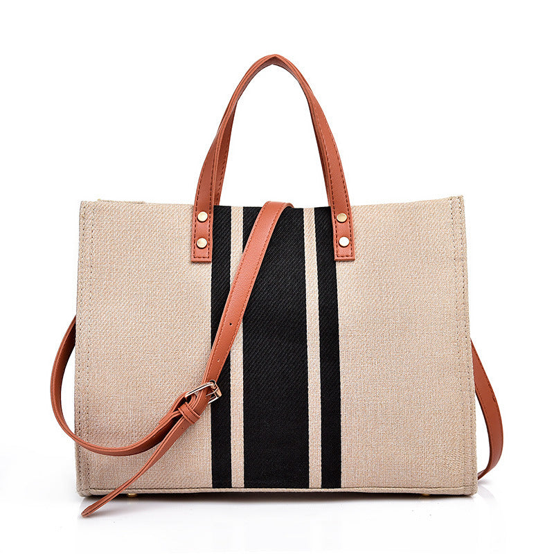 Canvas Stripe Tote - Black