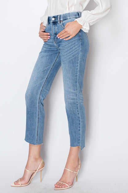 Tummy Control High Rise Slim Straight Shaping Jeans Form-Fitting Flattering Style
