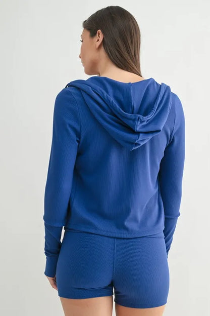 Ribbed Long Sleeve Active Hoodie - Active Hoodies