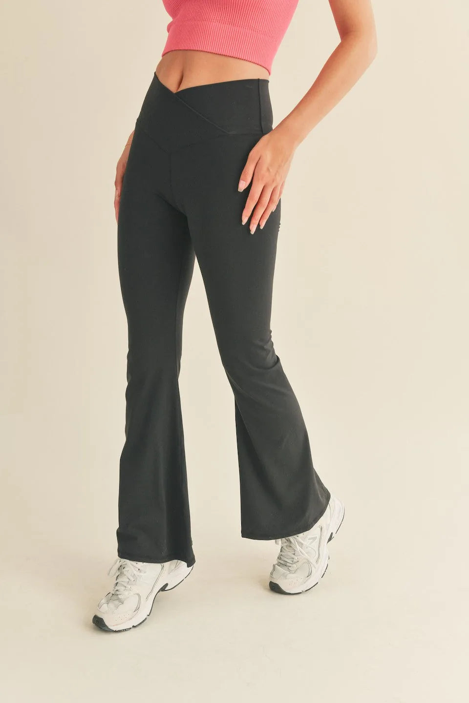 Crossover Waist Flare Leg Butter-Soft Active Leggings — Second-Skin Fit Playful Athletic Style - Active Leggings