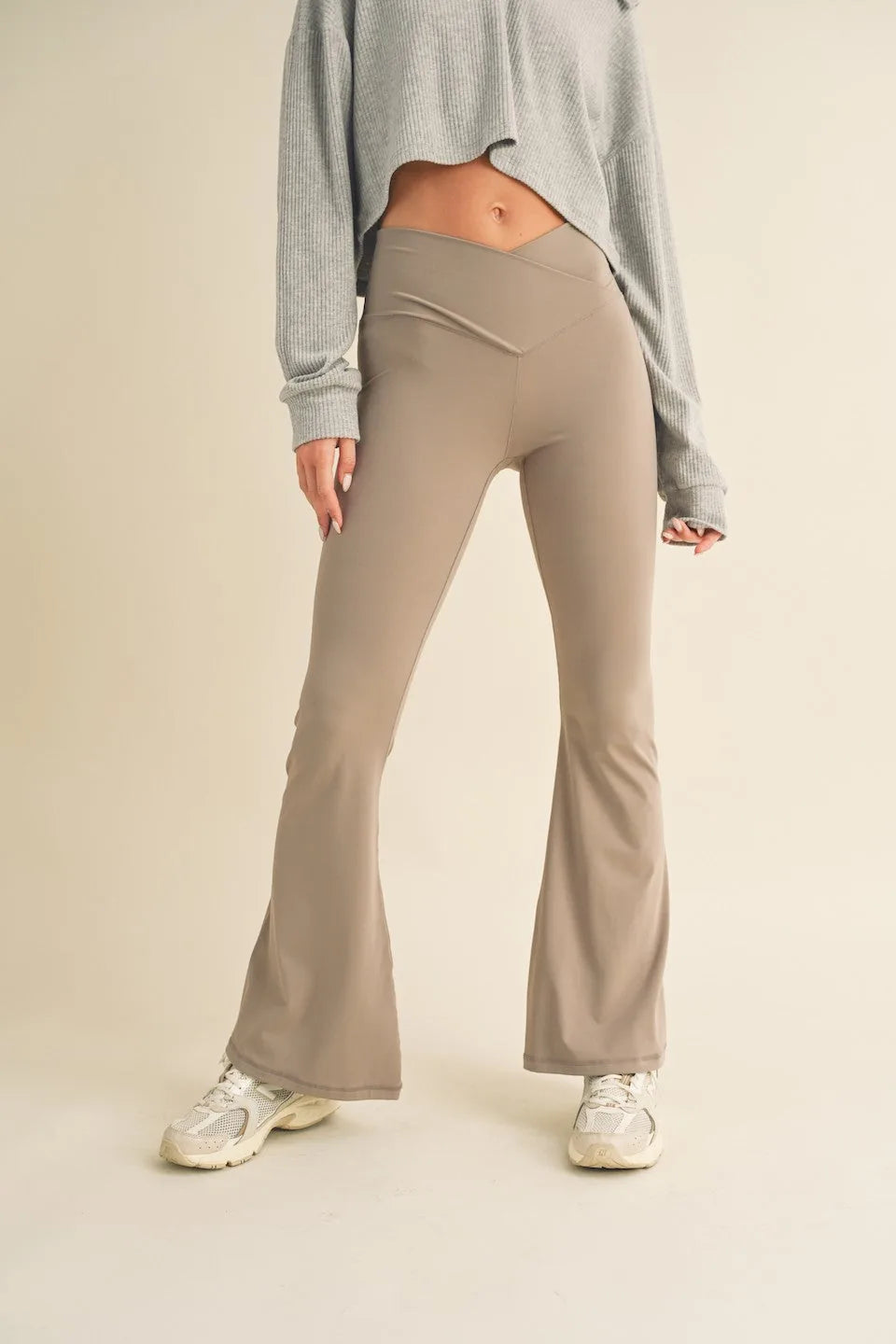 Crossover Waist Flare Leg Butter-Soft Active Leggings — Second-Skin Fit Playful Athletic Style - Active Leggings