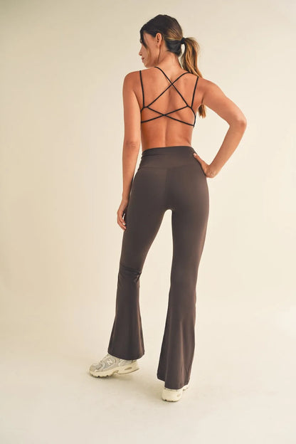 Crossover Waist Flare Leg Butter-Soft Active Leggings — Second-Skin Fit Playful Athletic Style - Active Leggings