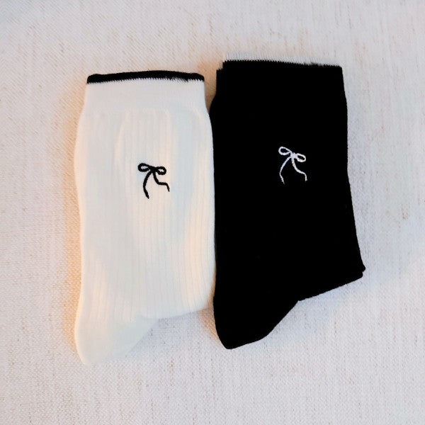 Embroidered Simple Bow Socks Set Of 2 | Trendy Socks Outfit Idea for Women by Ro + Ivy | Elevated Basics, Modern Comfort & Style
