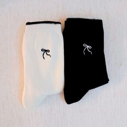 Embroidered Simple Bow Socks Set Of 2 | Trendy Socks Outfit Idea for Women by Ro + Ivy | Elevated Basics, Modern Comfort & Style